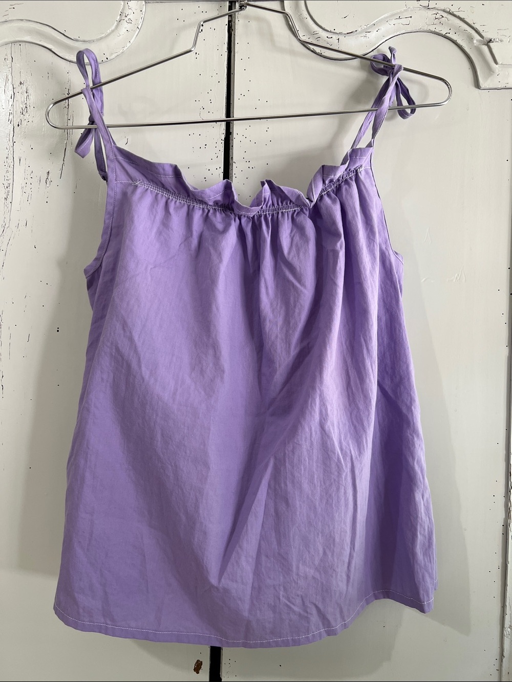 Vintage Cottage Core Lilac Handmade Pinch Ruffle Tie Bubble Top, S / M